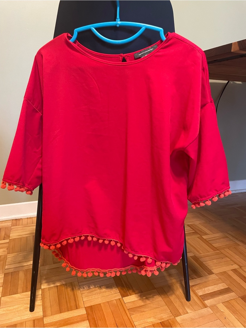 Bright Red Pom-Pom Hem women Top